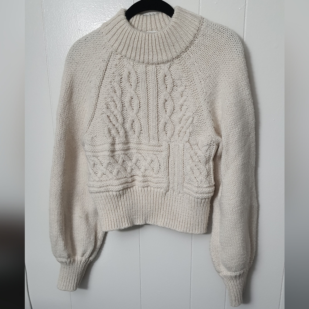 Monki Recycled Cable Knit Sweater (ivory, size XS)